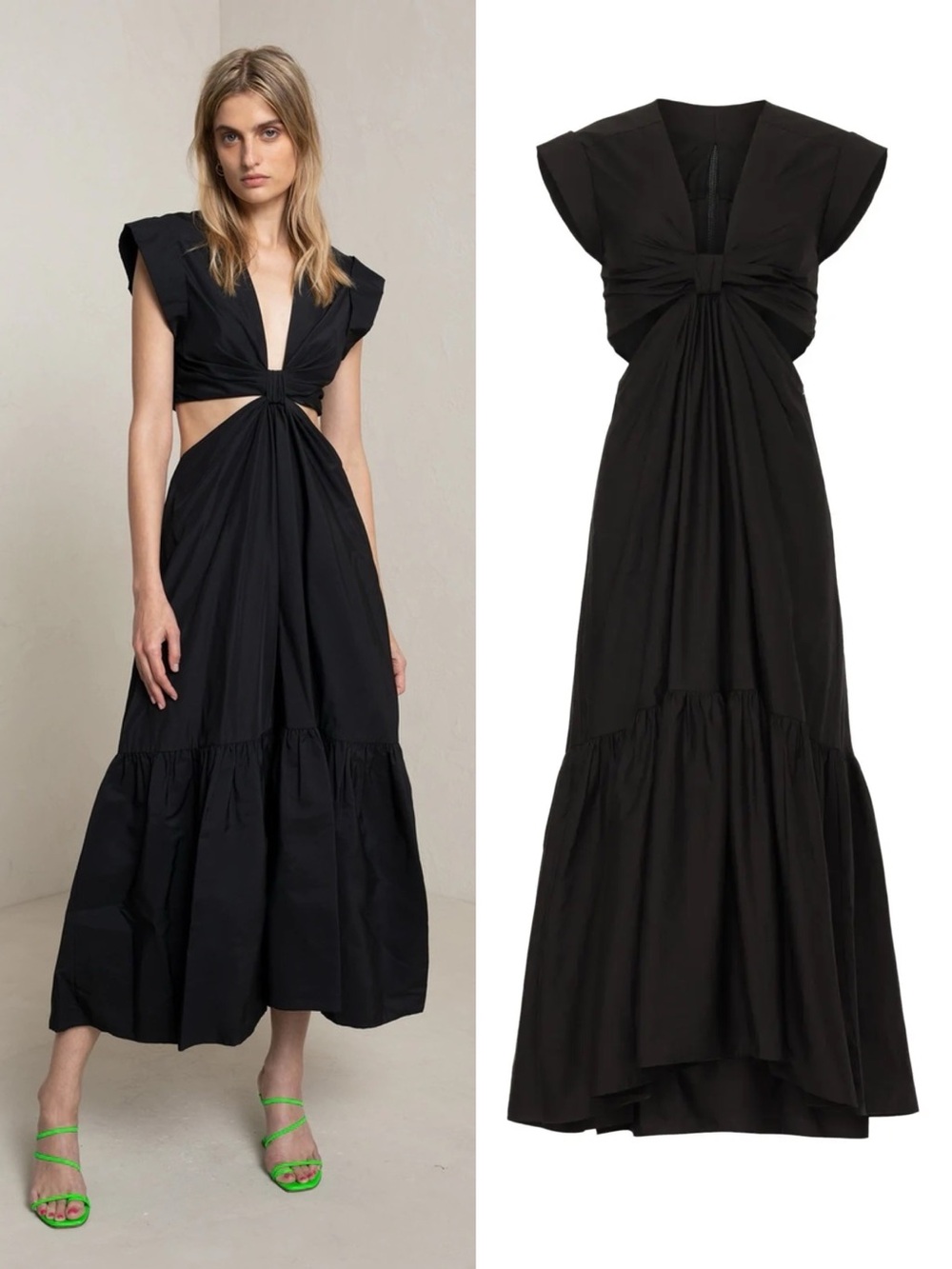 ALC • Alexandria Dress black cutout cotton poplin maxi summer twist knot front